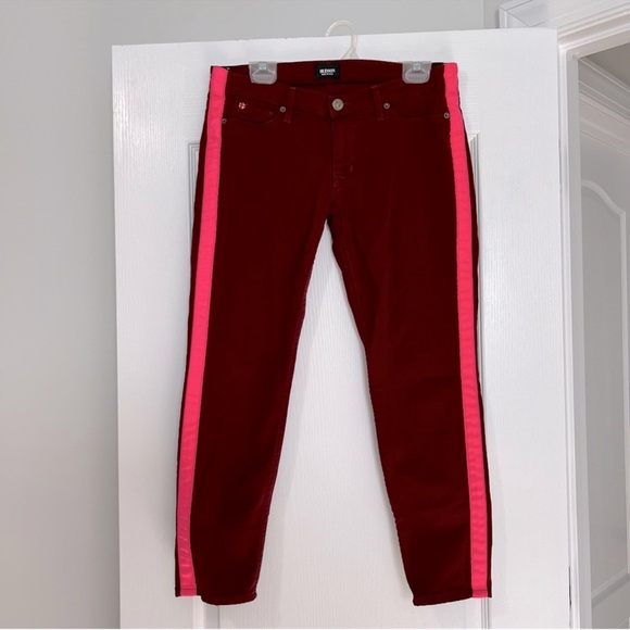 Hudson LouLu Burgundy Red Pink Tuxedo Stripe Low Rise Crop Skinny Jeans - Picture 2 of 16